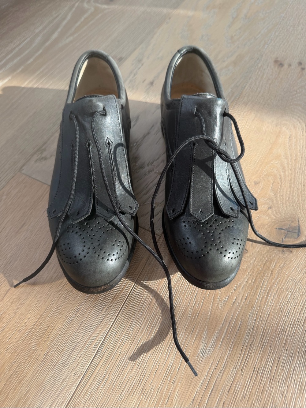 Walter Genuin Black Leather Brogue Derby with Kiltie Fringe